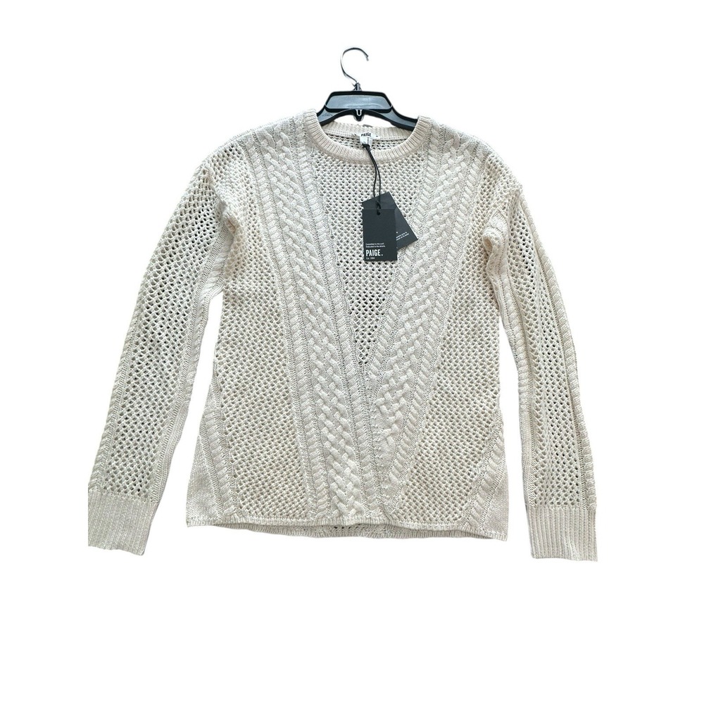 NWT‎ Paige Amory Open-Knit Crewneck Sweater Small Ivory Anthropologie #U8-6